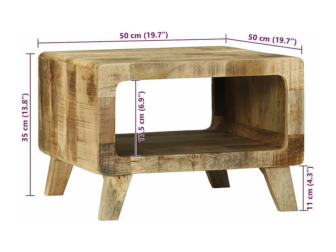 Couchtisch-Wohnzimmertisch-Beistelltische Braun 50x50x35 cm Raues Mango-Massivholz SHL11764