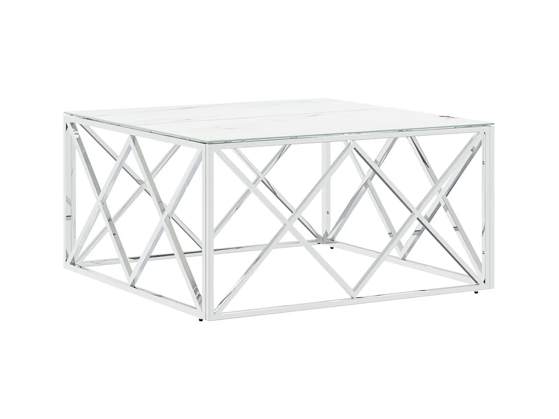 Table basse salon-Table d'appoint argenté 80x80x40 cm acier inoxydable et verre SHL44945