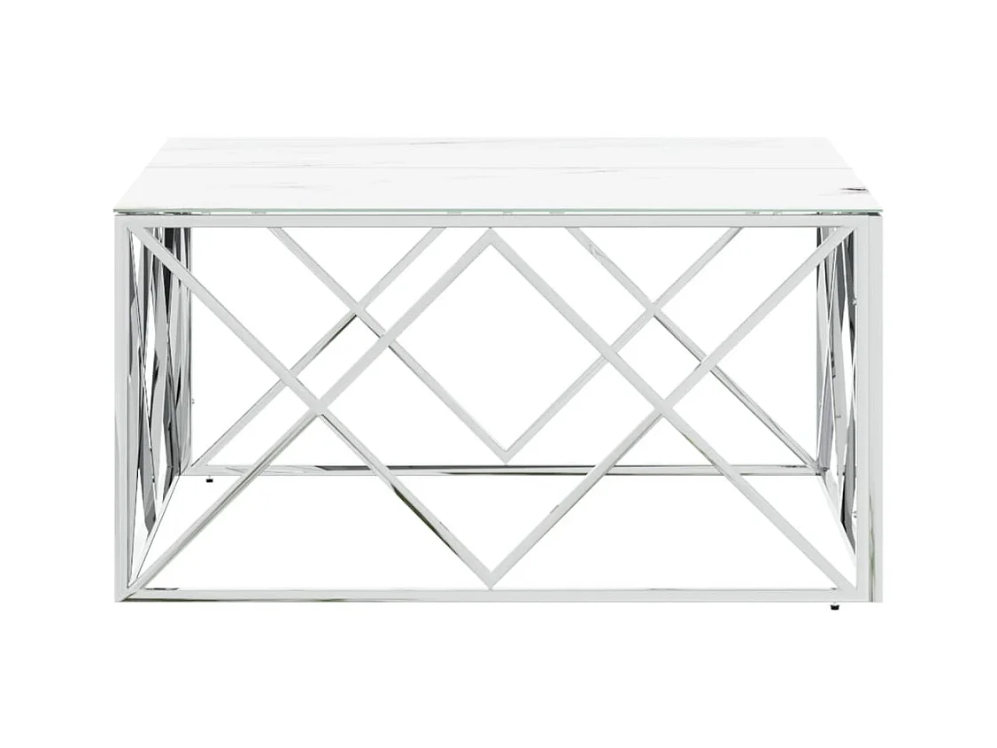 Table basse salon-Table d'appoint argenté 80x80x40 cm acier inoxydable et verre SHL44945