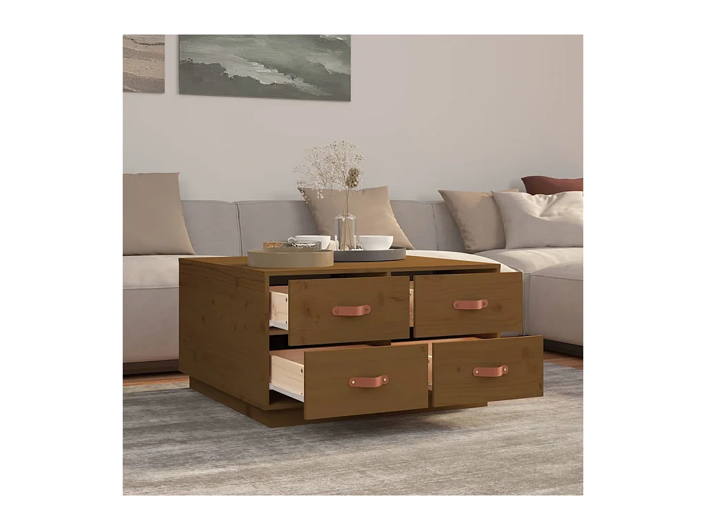 Mesa de centro | Mesa de apoio 80x80x45 cm pinho maciço castanho mel