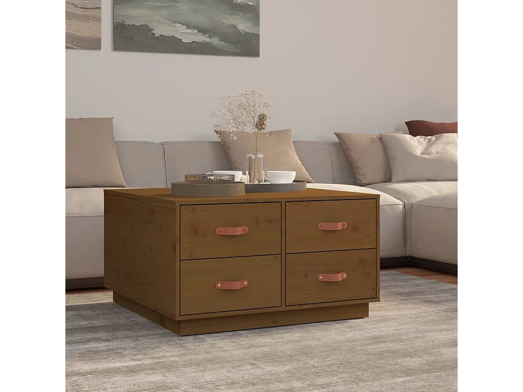 Couchtisch-Wohnzimmertisch-Beistelltische Honigbraun 80x80x45 cm Massivholz Kiefer SHL70932