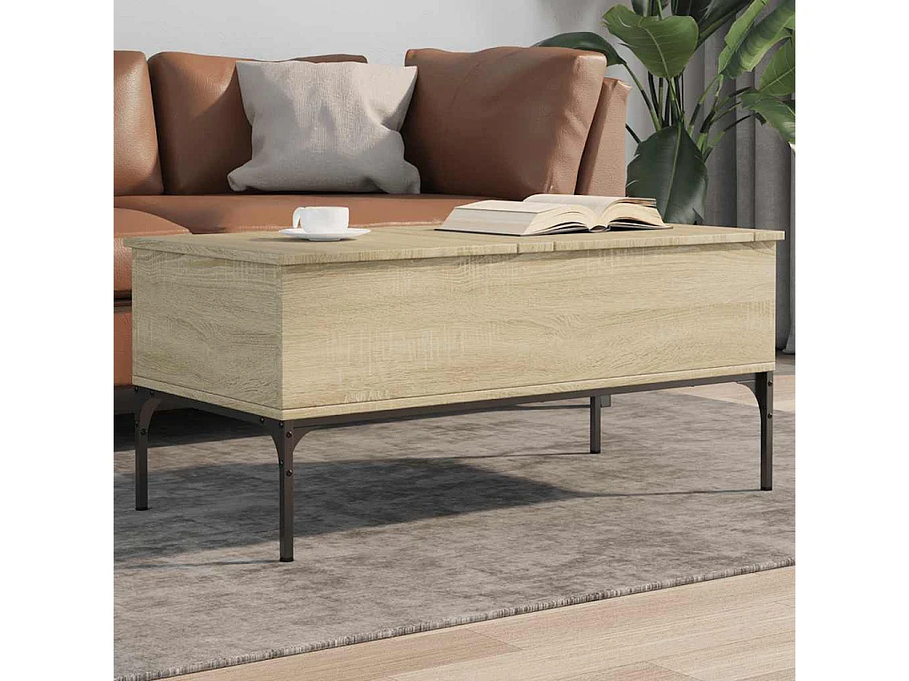 Couchtisch-Wohnzimmertisch-Beistelltische Sonoma-Eiche 100x50x45 cm Holzwerkstoff und Metall SHL45085