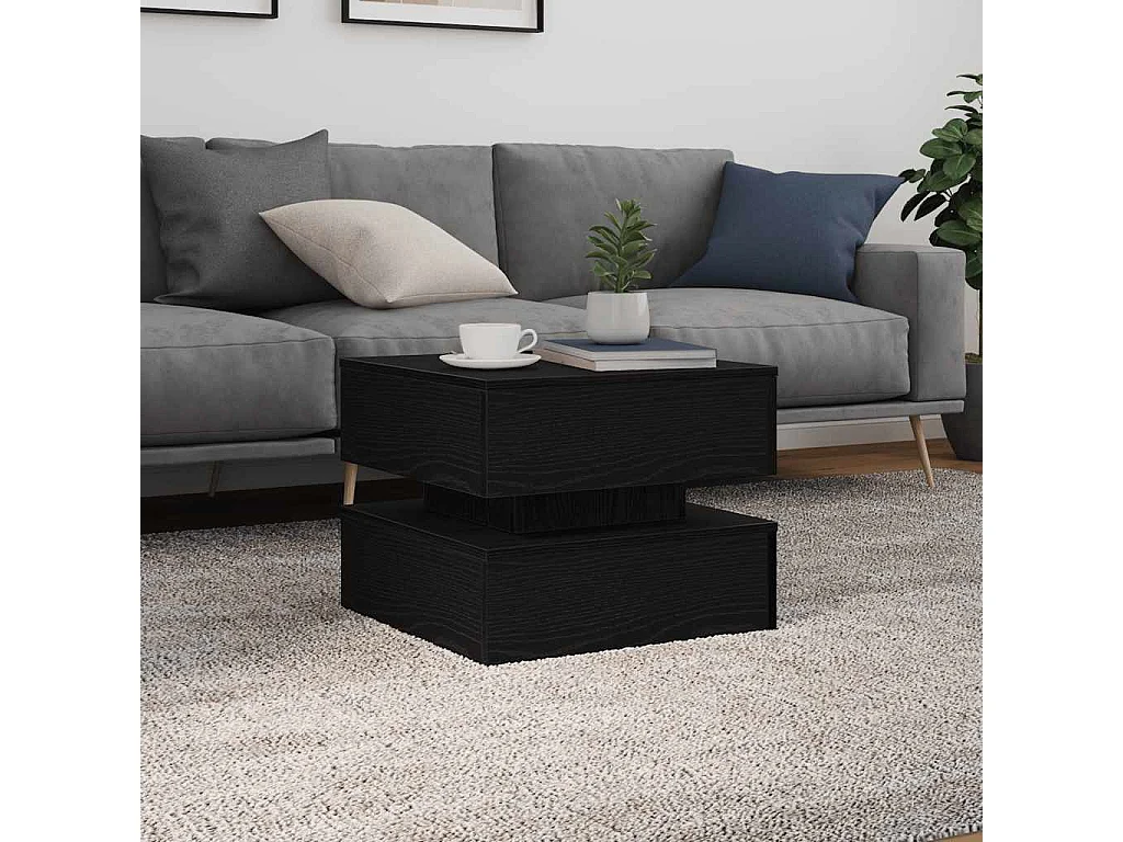 Couchtisch mit LED-Leuchten Schwarz Eichen-Optik 50x50x40 cm SHL59588