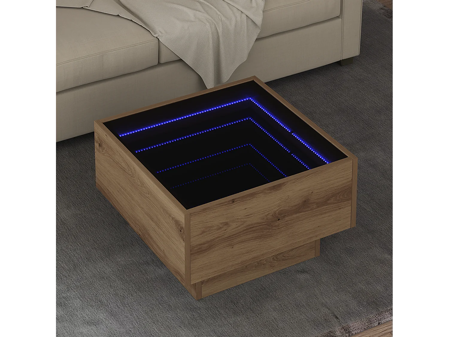 Salontafel | Bijzettafel artisanaal eikenkleurig 50x50x30cm Bewerkt hout SHL201