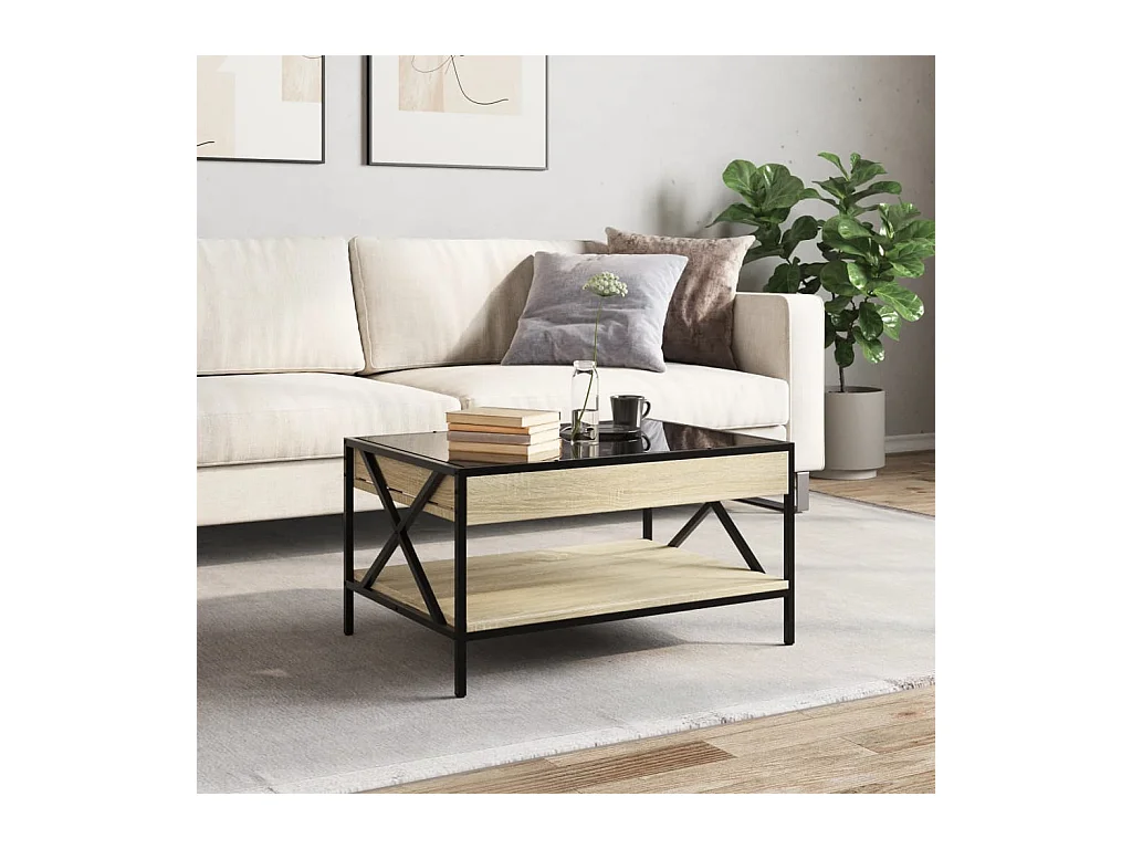 Mesa de centro-Mesa auxiliar madera de ingeniería roble ahumado 55x55x43 cm SHL4149