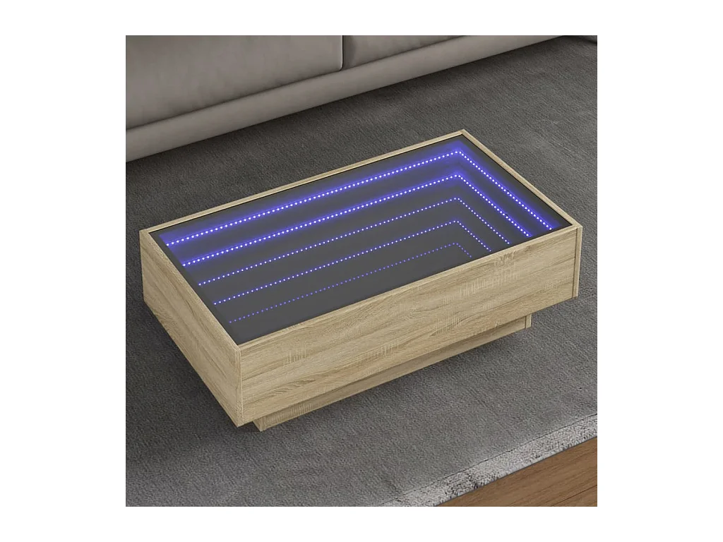 Table basse salon-Table d'appoint avec LED chêne sonoma 90x50x30 cm bois d'ingénierie SHL88790