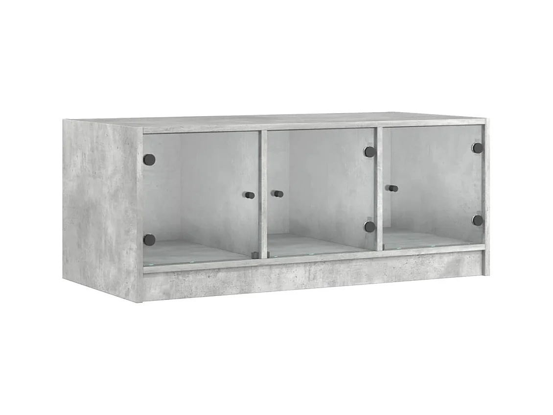 Table basse salon-Table d'appoint avec portes en verre gris béton 102x50x42 cm SHL64029