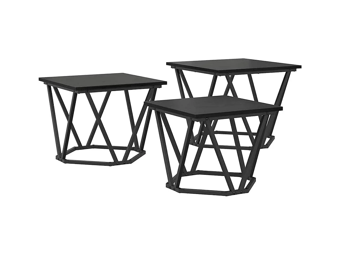 Tables basses-Tables d'appoint 3 pièces Noir Chêne en bois d'ingénierie SHL80277