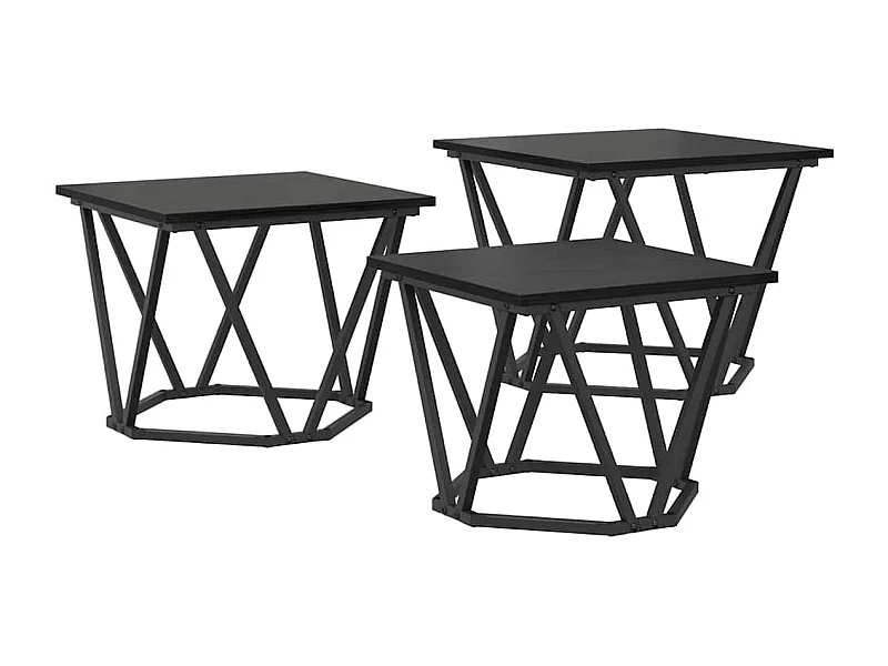 Couchtisch 3er Set-Sofatisch-Beistelltisch Schwarz Eichen-Optik Ingenieure Holz und Stahl SHL74389