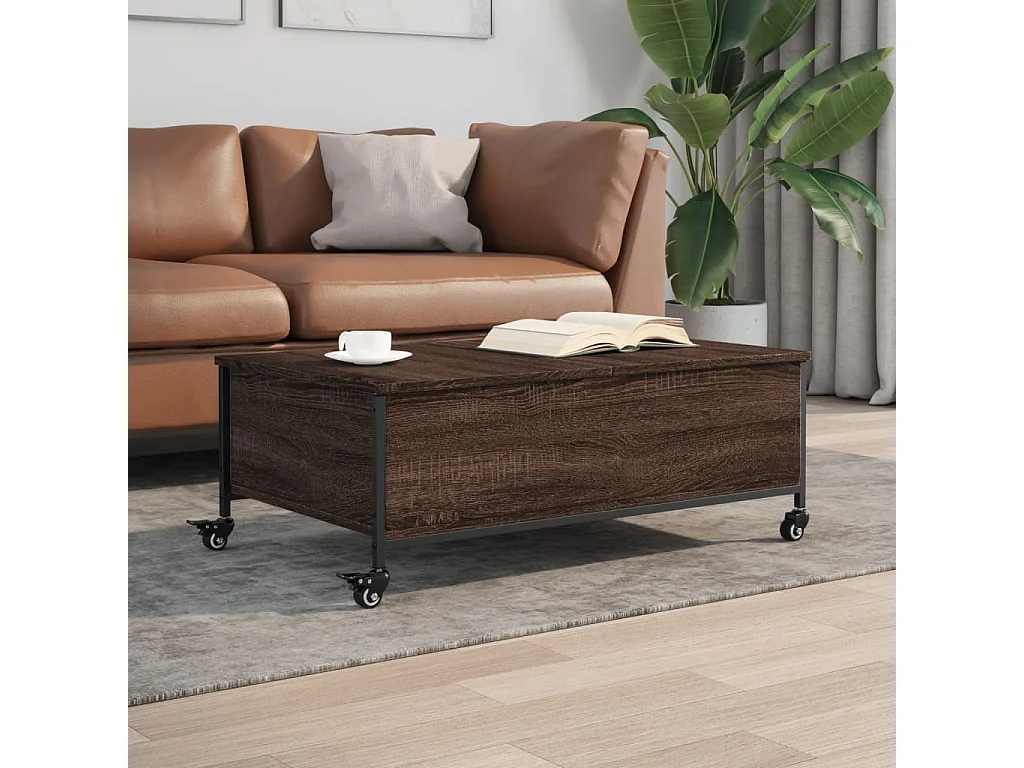 Couchtisch-Wohnzimmertisch-Beistelltische mit Rollen Braun Eiche 91x55x34 cm Holzwerkstoff SHL4959