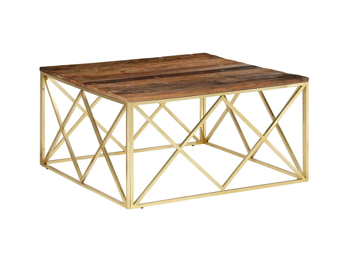 Table basse salon-Table d'appoint doré acier inoxydable et bois de mélèze massif SHL14092