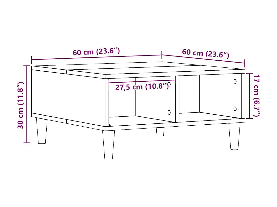 Couchtisch-Wohnzimmertisch-Beistelltische Altholz-Optik 60x60x30 cm Holzwerkstoff SHL53270