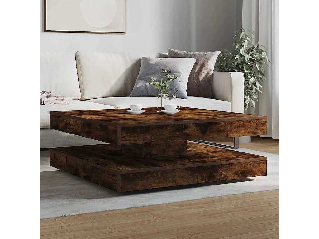 Couchtisch 360-Grad Drehbar Räuchereiche 90x90x34,5 cm SHL56834