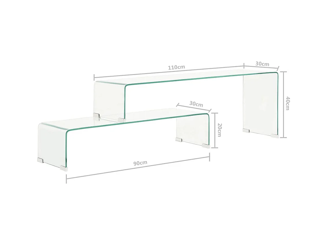 Ensemble de Table basse salon 2 pièces 90x30x20/110x30x40cm Verre trempé SHL2455