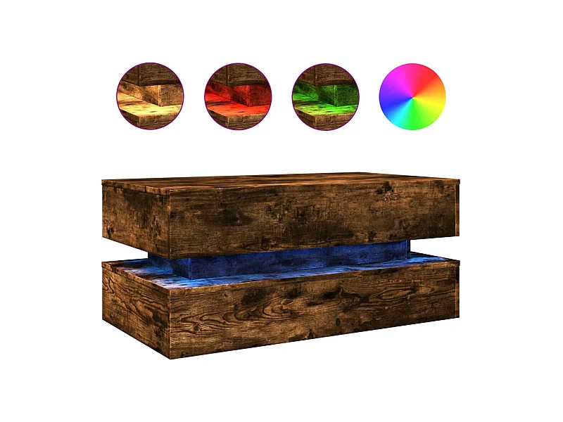 Table basse salon-Table d'appoint avec lumières LED chêne fumé 90x50x40 cm SHL36800