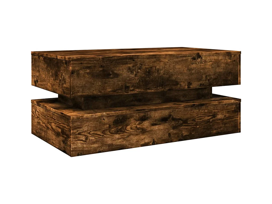 Table basse salon-Table d'appoint avec lumières LED chêne fumé 90x50x40 cm SHL36800
