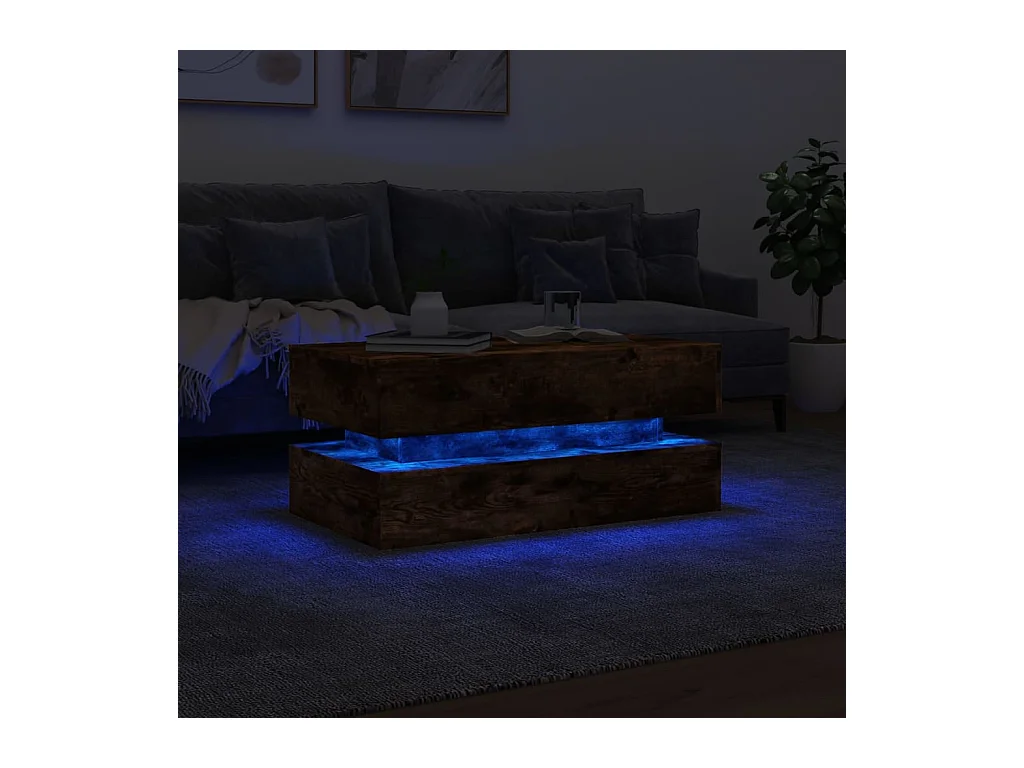 Table basse salon-Table d'appoint avec lumières LED chêne fumé 90x50x40 cm SHL36800