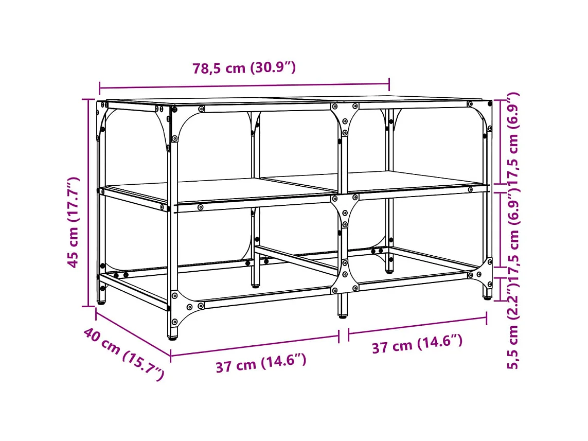 Table basse salon-Table d'appoint-dessus en verre transparent 78,5x40x45cm acier SHL3107