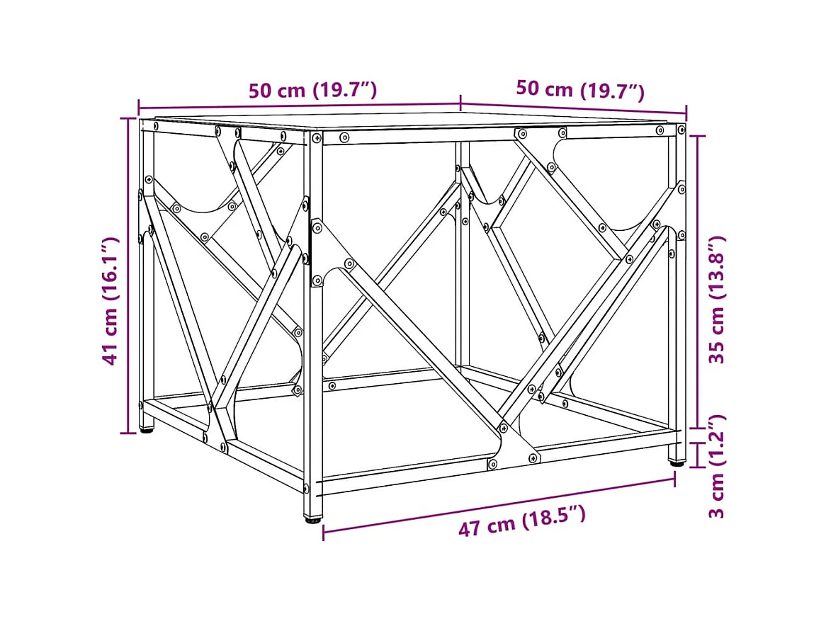 Table basse salon-Table d'appoint-dessus en verre transparent 50x50x41 cm acier SHL80636