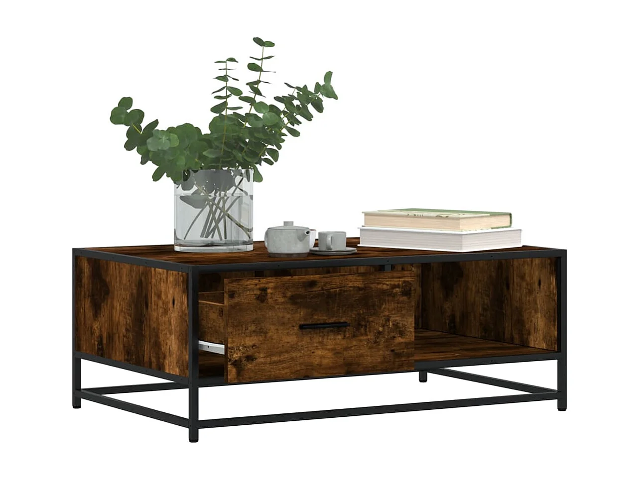 Mesa de centro | Mesa de apoio 90x57x35 cm deriv. madeira/metal carvalho fumado