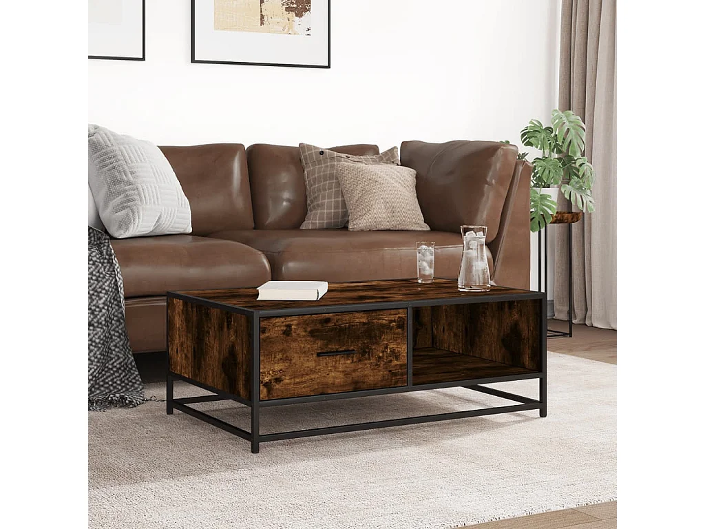 Table basse salon-Table d'appoint chêne fumé 90x57x35 cm bois d'ingénierie et métal SHL86023