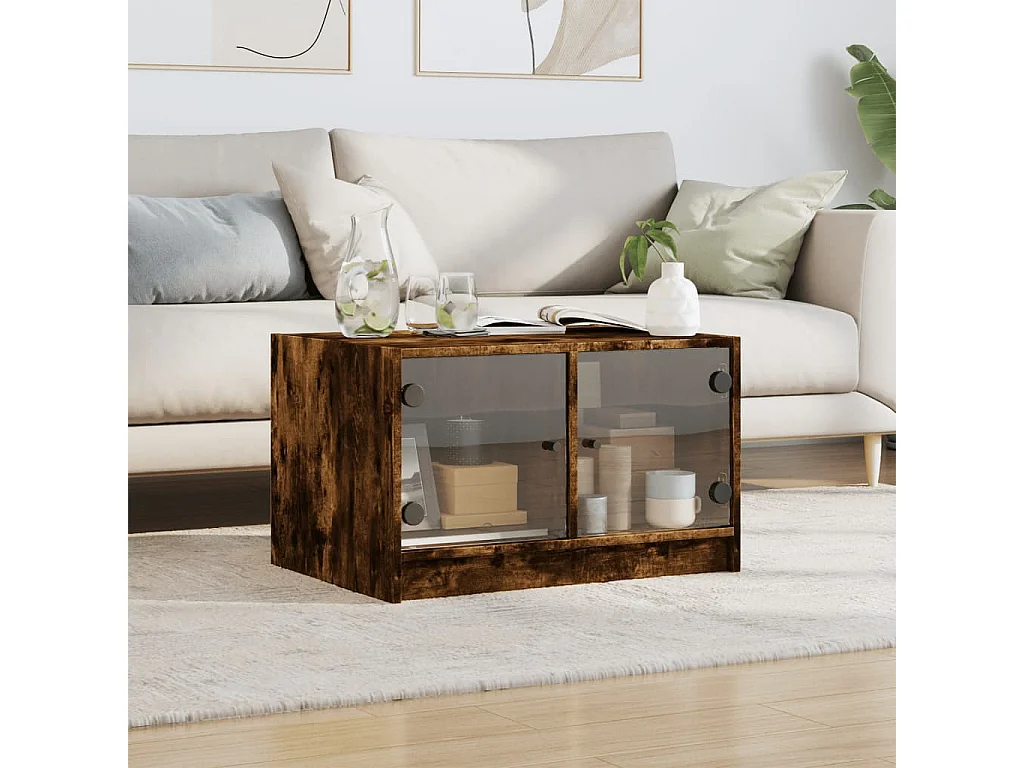 Mesa de centro-Mesa auxiliar de acero inoxidable plateado y madera maciza SHL389531