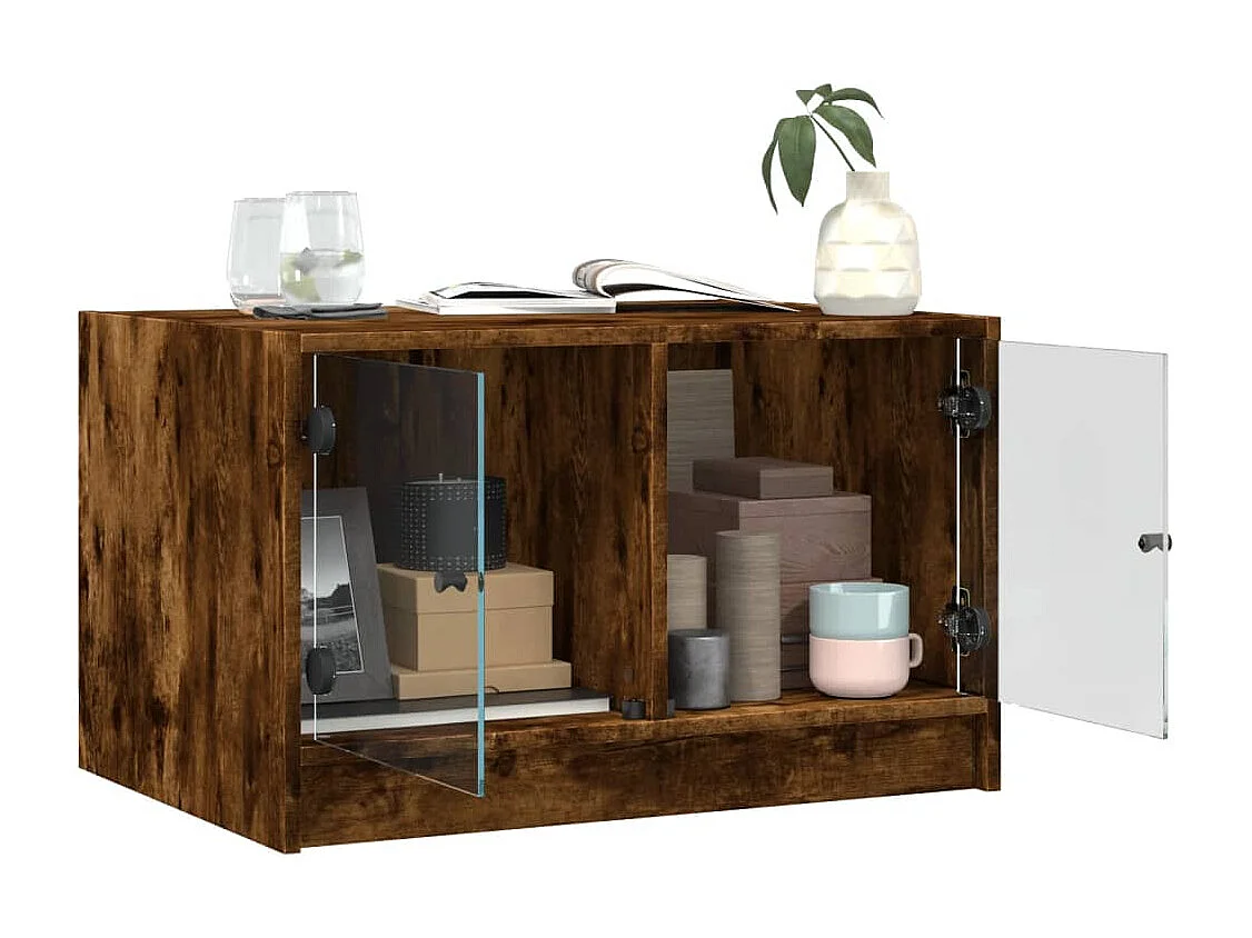 Mesa de centro-Mesa auxiliar de acero inoxidable plateado y madera maciza SHL389531