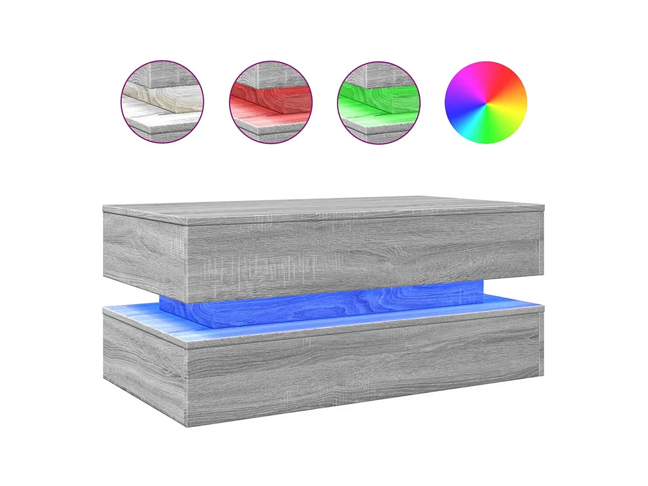 Table basse salon-Table d'appoint avec lumières LED gris sonoma 90x50x40 cm SHL96674