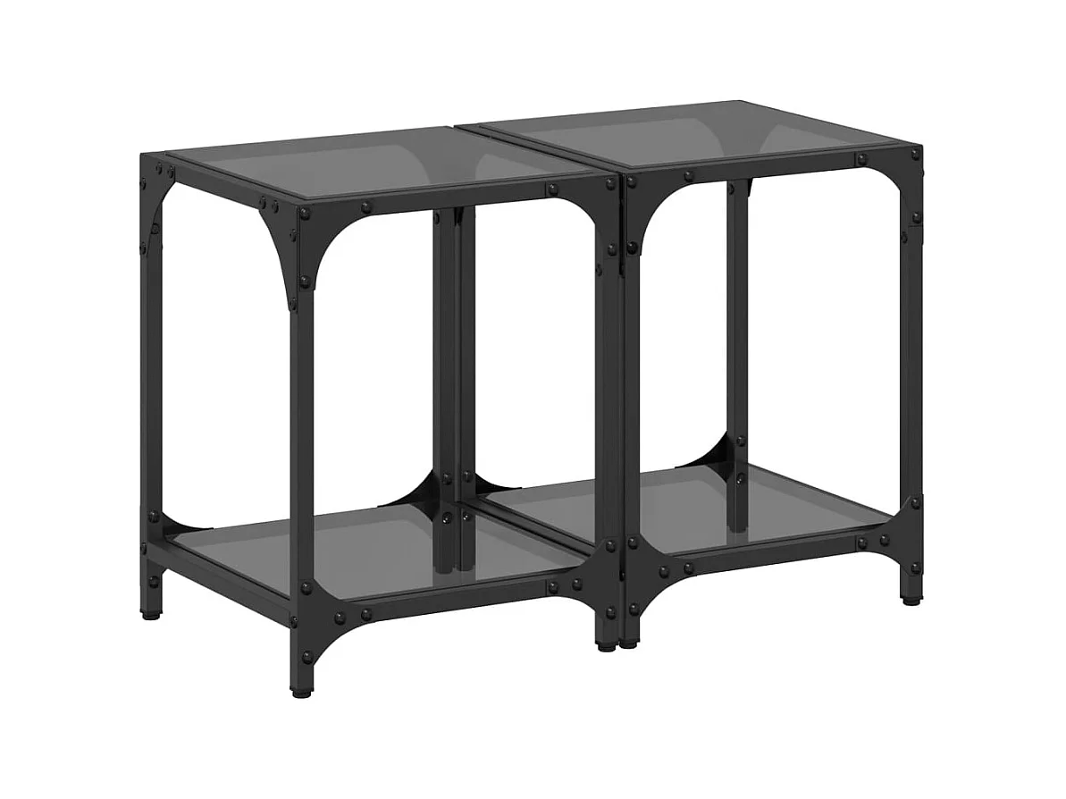 Tables basses salon-Tables d'appoint avec dessus en verre noir 2 pièces 30x30x40 cm acier SHL22133