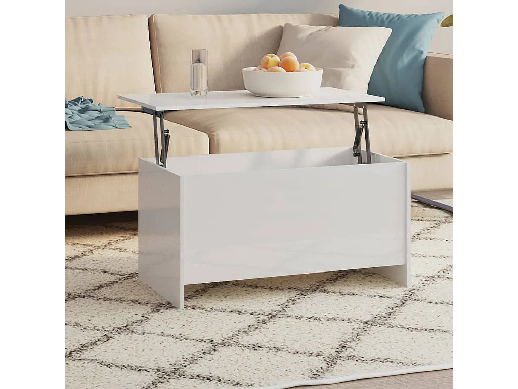 Salontafel | Woonkamertafel | Bijzettafel 102x55,5x52,5 cm bewerkt hout hoogglans wit