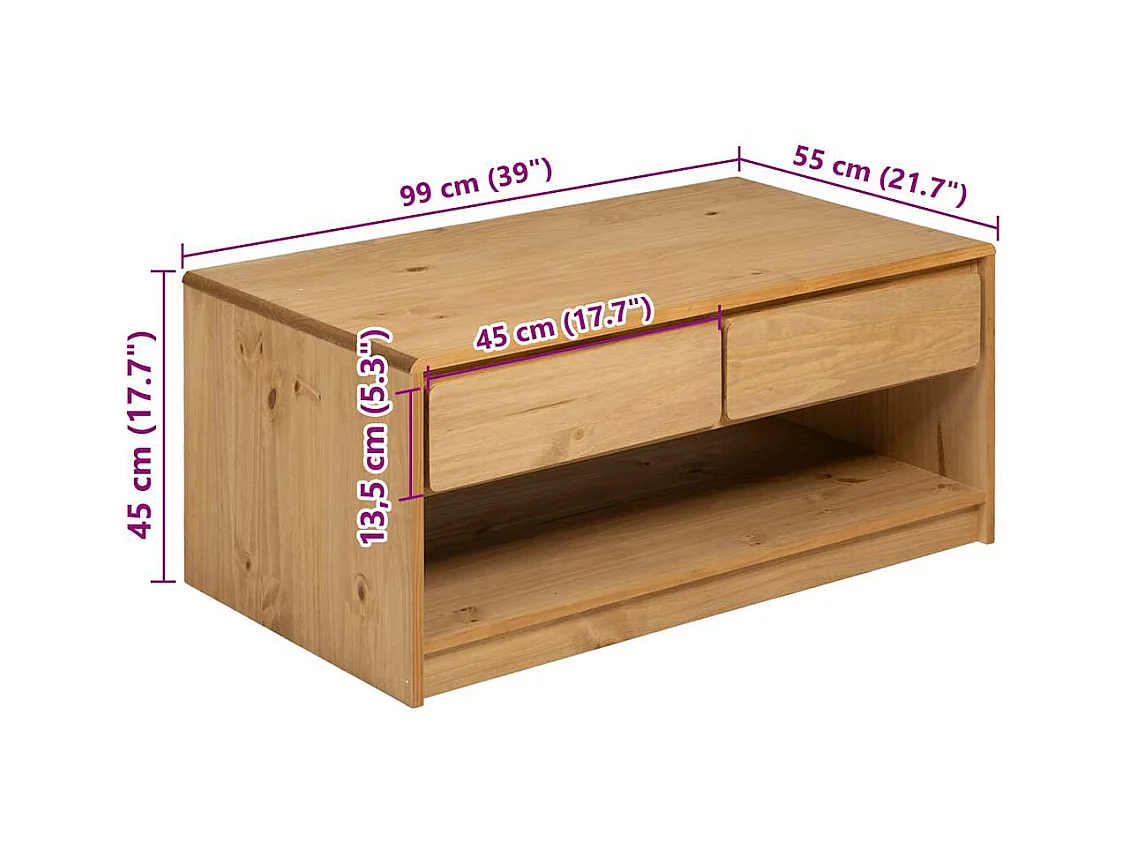 Table basse salon-Table d'appoint Design élégant SAUDA chêne 99x55x45 cm bois de pin massif SHL35366