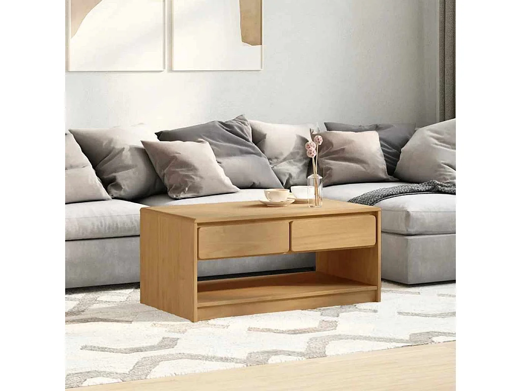 Couchtisch-Sofatisch-Beistelltische SAUDA Eiche-Optik 99x55x45 cm Massivholz Kiefer SHL71919