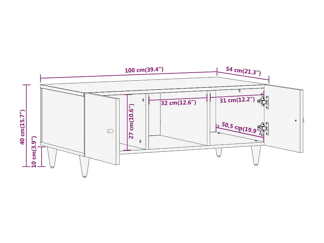 Couchtisch-Sofatisch-Beistelltische 100x54x40 cm Massivholz Mango SHL60005
