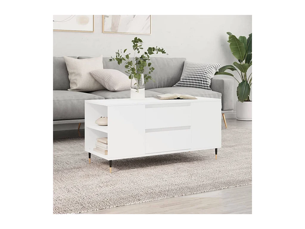 Table basse salon-Table d'appoint blanc 102x44,5x50 cm bois d'ingénierie SHL64783
