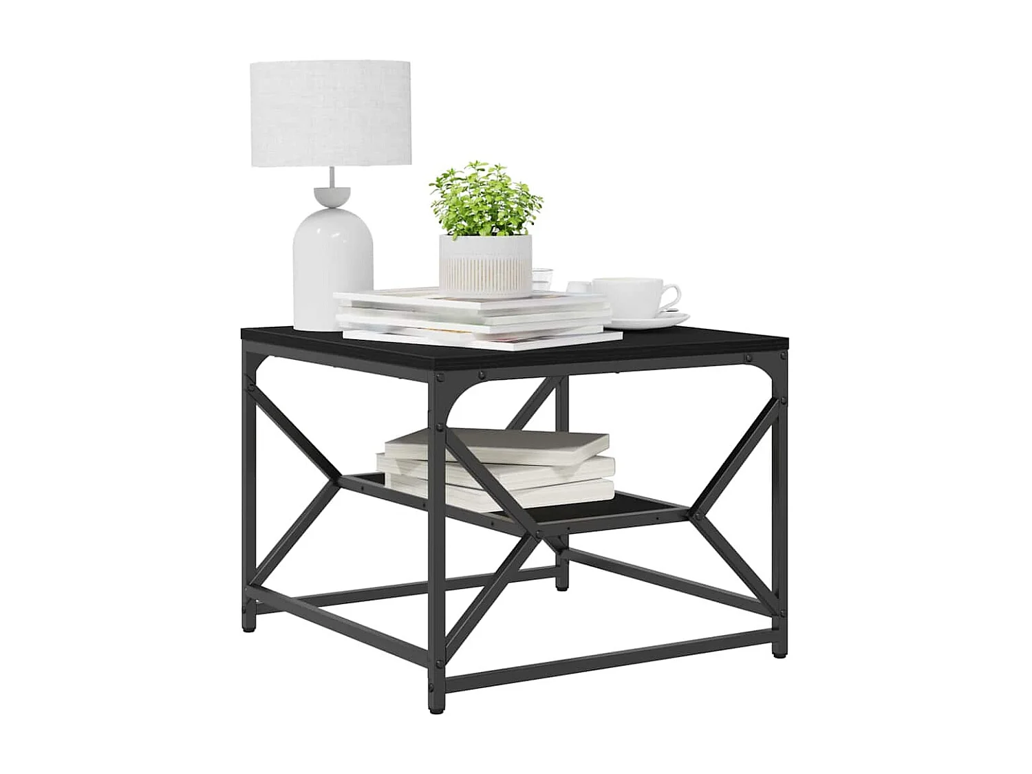 Couchtisch-Wohnzimmertisch-Beistelltische Schwarz Eichen-Optik 51x50x40 cm SHL92748