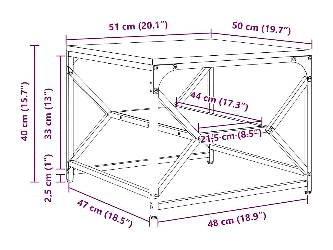 Couchtisch-Wohnzimmertisch-Beistelltische Schwarz Eichen-Optik 51x50x40 cm SHL92748