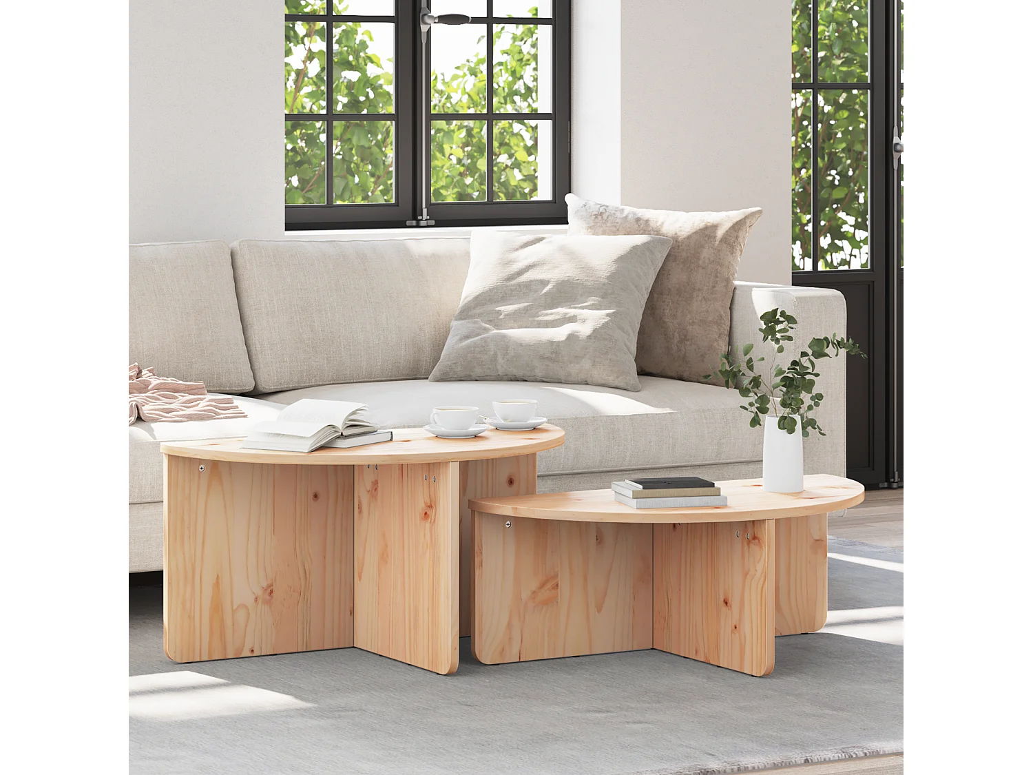 Tables basses salon-Tables d'appoint 2 pièces Naturel 79x39.5x40 cm Bois de pin massif SHL95953