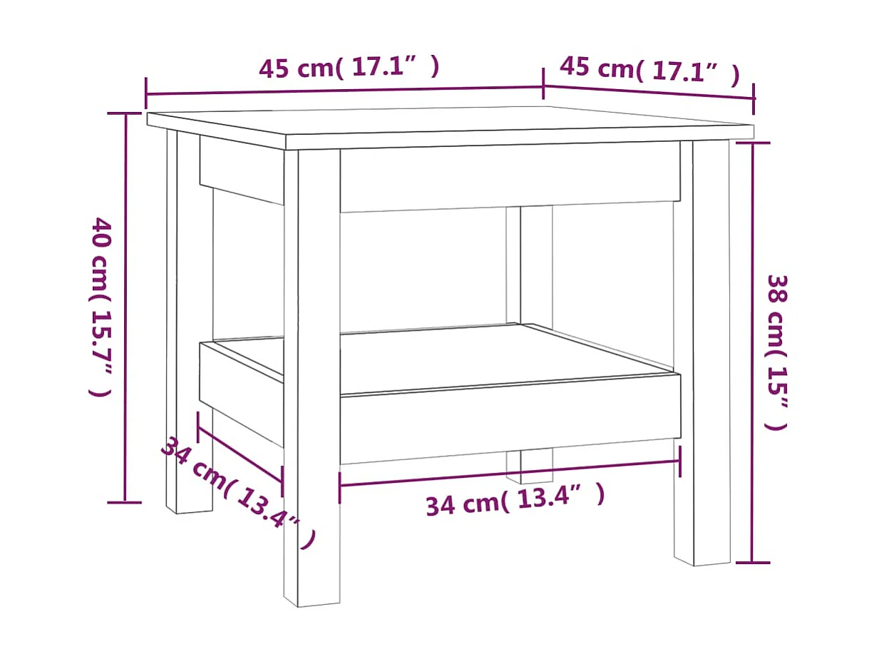 Couchtisch-Sofatisch-Beistelltische 45x45x40 cm Massivholz Kiefer SHL54755