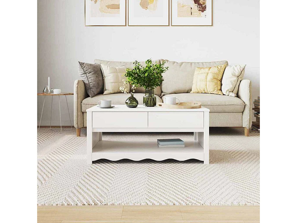 Couchtisch-Wohnzimmertisch-Beistelltische Drammen Weiß 99x55x45 cm Massivholz Kiefer SHL13831