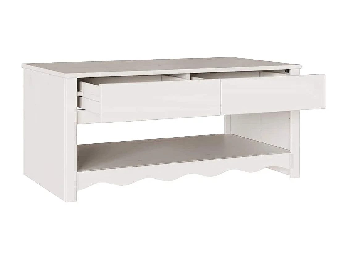 Couchtisch-Wohnzimmertisch-Beistelltische Drammen Weiß 99x55x45 cm Massivholz Kiefer SHL13831