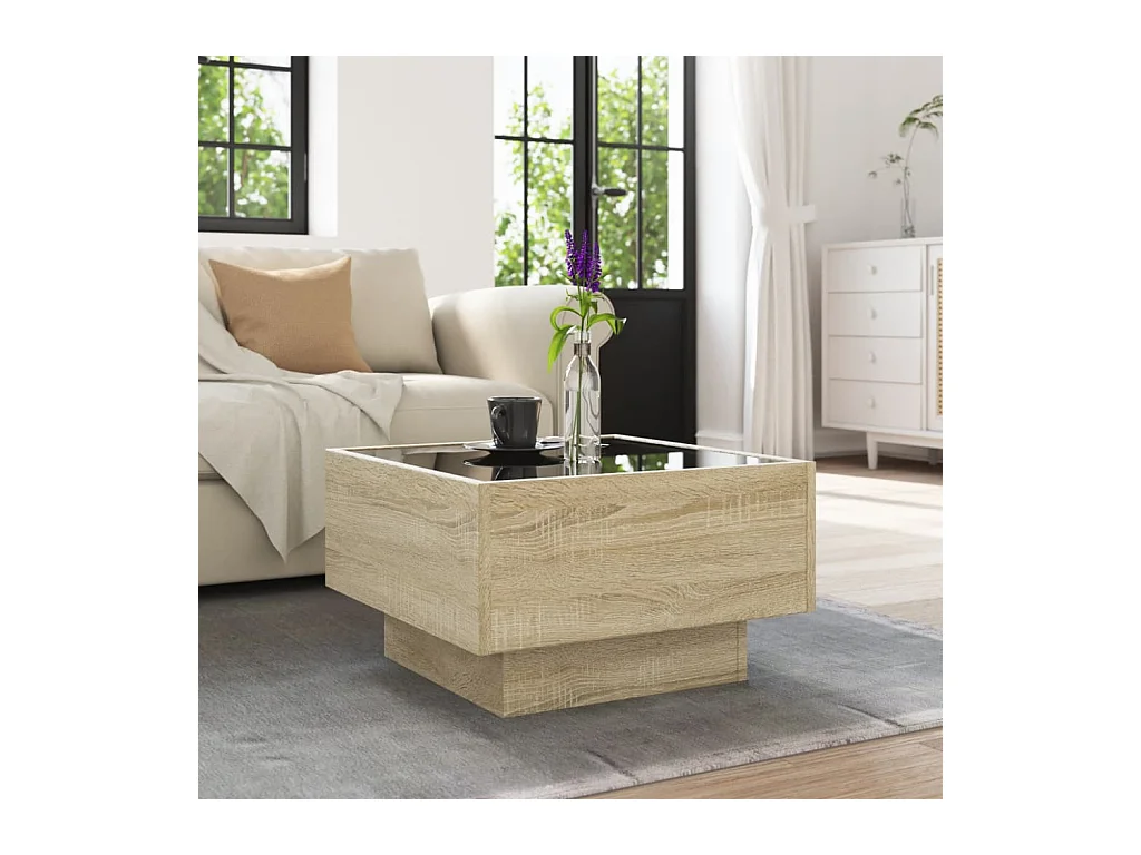 Mesa de centro-Mesa auxiliar madera contrachapada gris hormigón 50x50x35 cm SHL3201