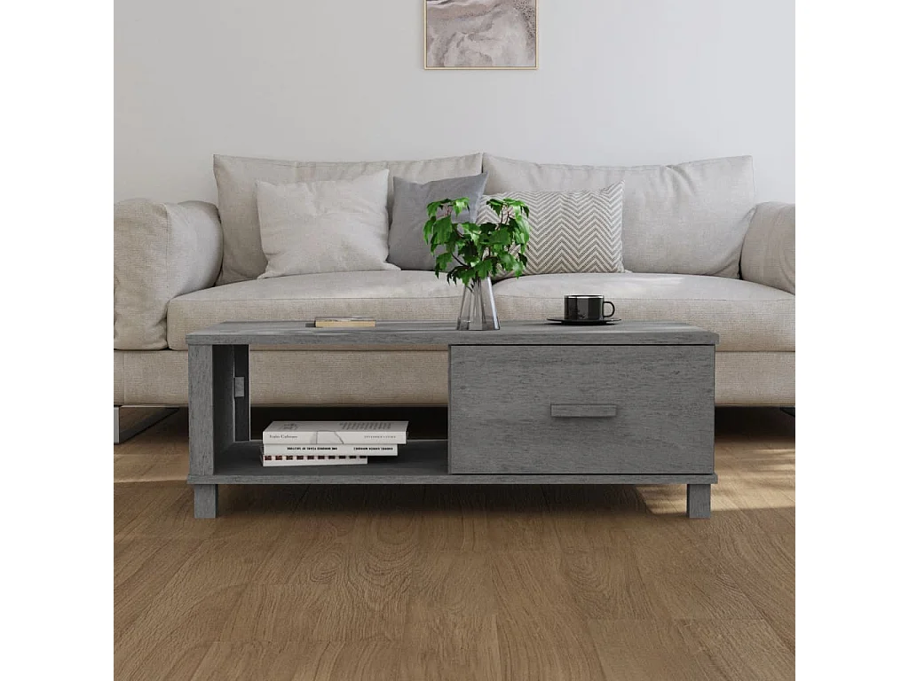 Couchtisch-Beistelltisch-Sofatisch HAMAR Dunkelgrau 100x55x35 cm Massivholz Kiefer SHL29469