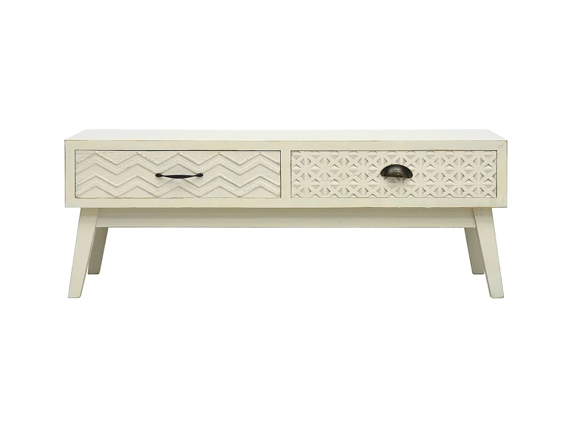 Table basse salon-Table d'appoint avec 2 tiroirs Gris sculpté 110x50x40 cm Bois SHL89185