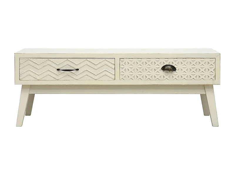 Couchtisch-Beistelltische-Sofatisch mit 2 Schubladen Schnitzerei Grau 110x50x40 cm Holz SHL98250