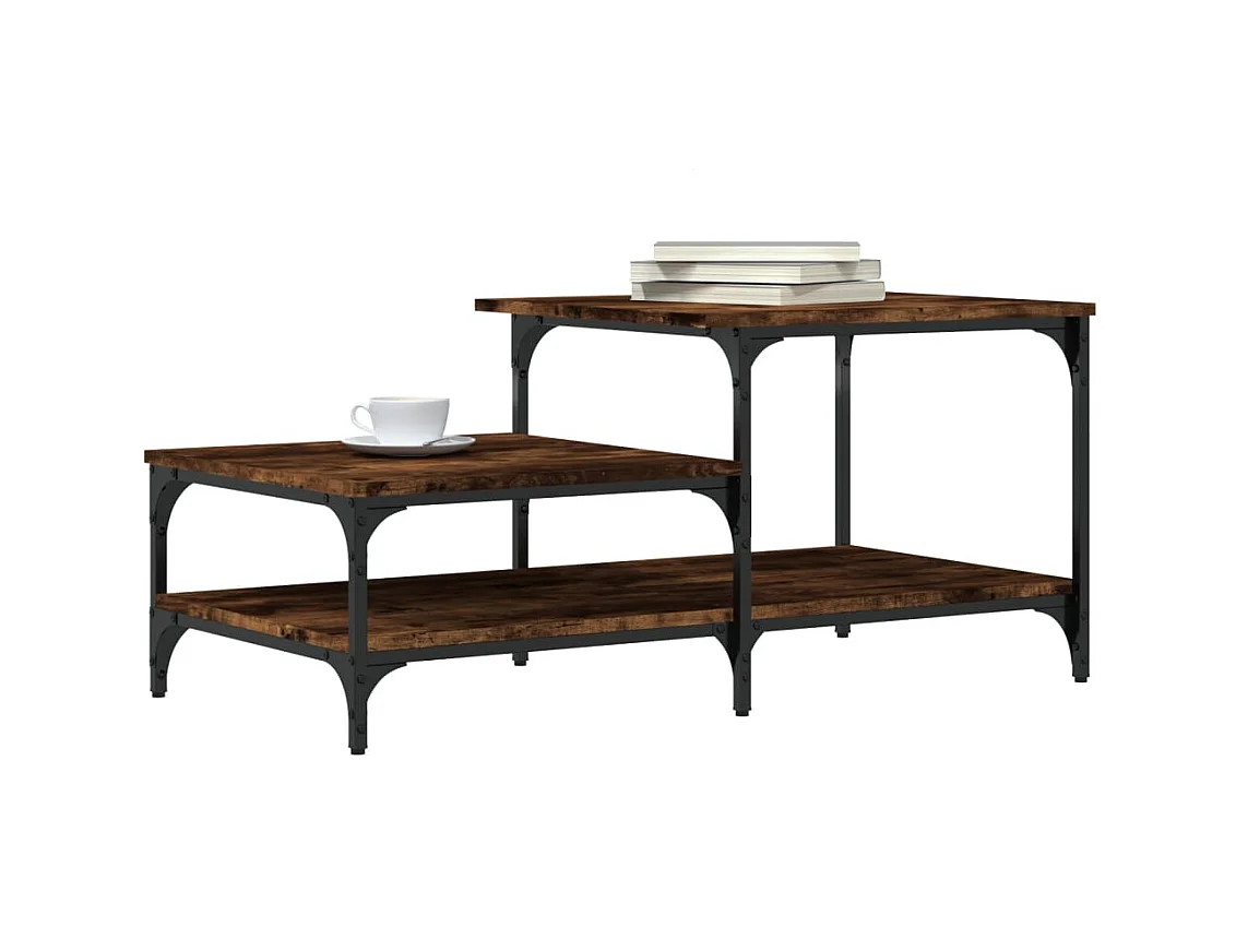 Mesa de centro-Mesa auxiliar con revistero de cuero auténtico 110x50x45 cm SHL2978