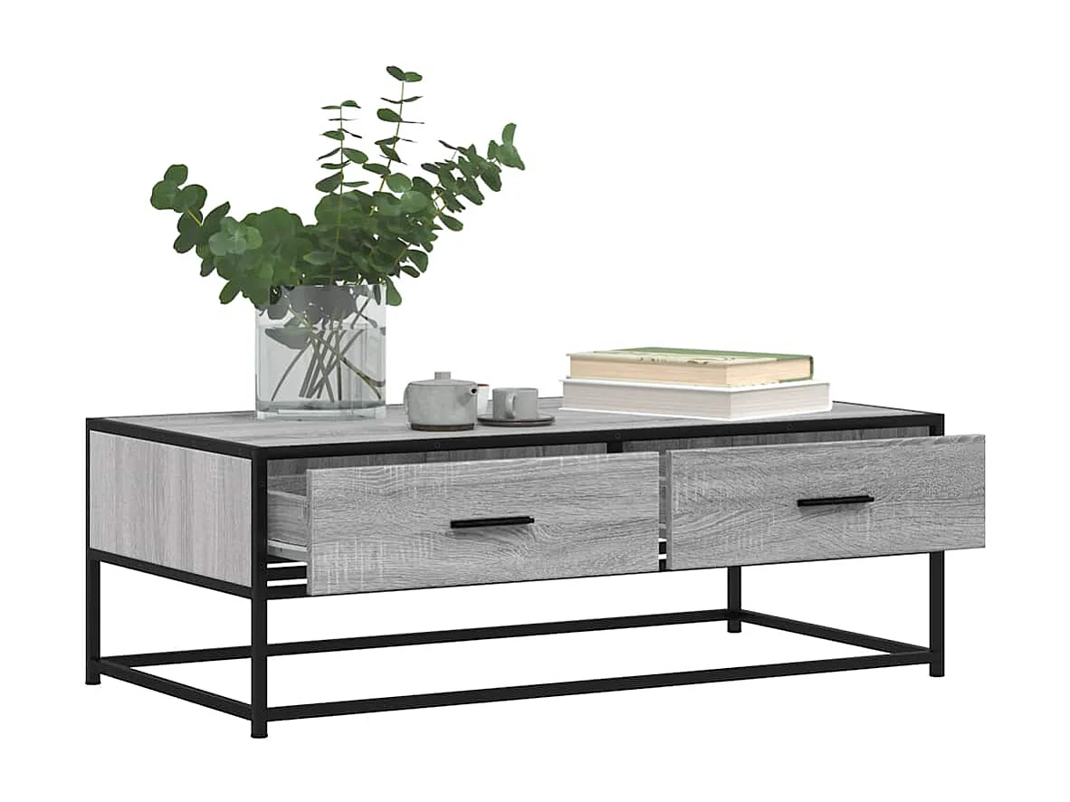 Couchtisch-Wohnzimmertisch-Beistelltische Grau Sonoma 100x50x35 cm Holzwerkstoff und Metall SHL31170
