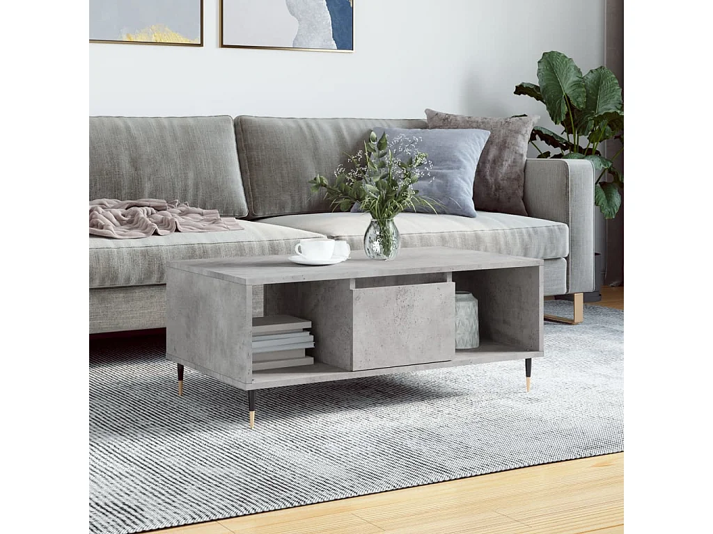 Table basse salon-Table d'appoint Gris béton 90x50x36,5 cm Bois d'ingénierie SHL4200