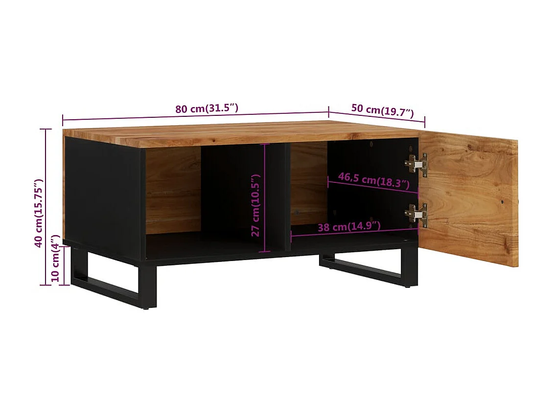 Couchtisch-Sofatisch-Beistelltische 80x50x40 cm Massivholz Akazie & Holzwerkstoff SHL87052