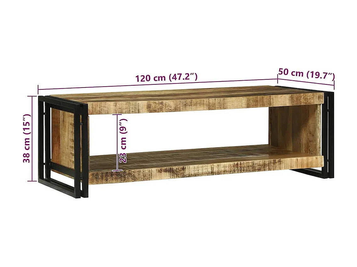 Couchtisch-Wohnzimmertisch-Beistelltische Braun 120x50x38 cm Raues Mango-Massivholz SHL33519