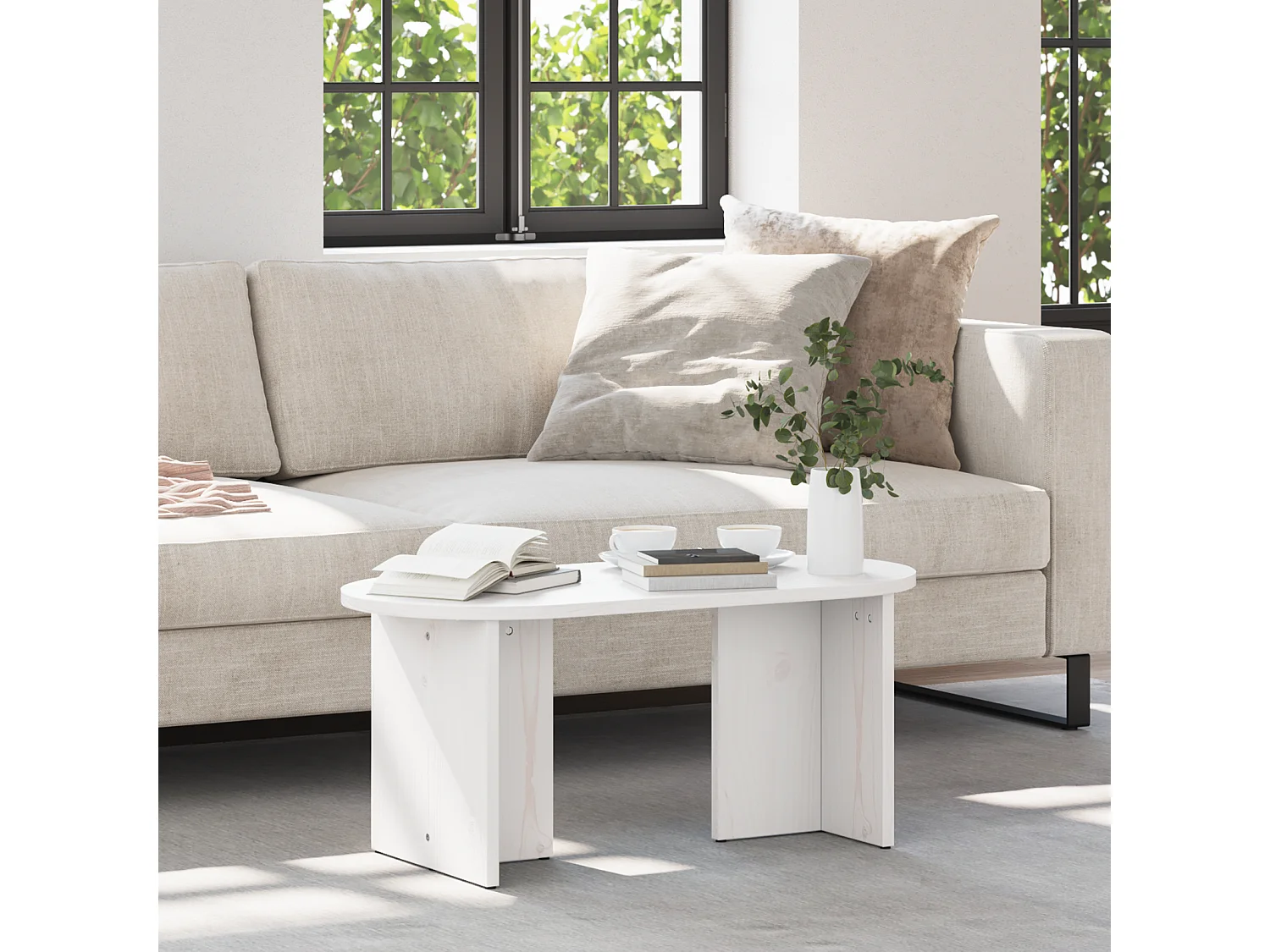 Table basse salon-Table d'appoint Blanc 80x39,5x35 cm Bois de pin massif SHL72079